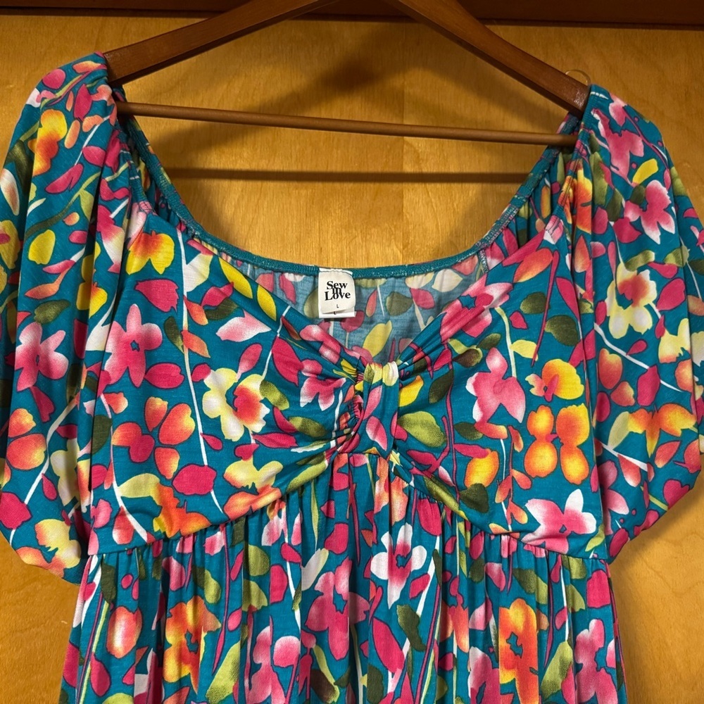 Sew In Love Large Pink and Yellow Flutter Sleeve Sundress - Picture 3 of 4